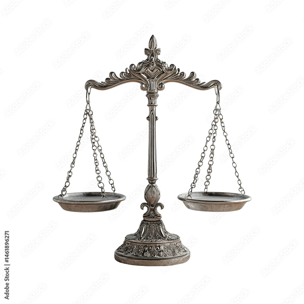 Ornate silver scales of justice, balancing equilibrium in a dark void Ornate silver scales of justice, balancing equilibrium in a dark void