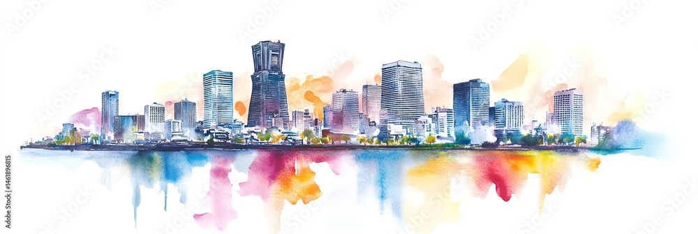 Fototapeta premium watercolor osaka japan downtown skyline