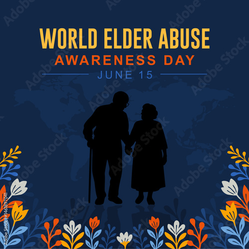 World Elder Abuse Awareness Day observed every year in June 15. illustration vector graphic of a grandfather and grandmother walking together listlessly
