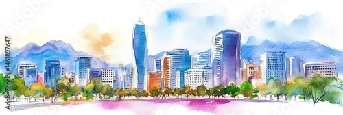 watercolor santiago chile downtown skyline