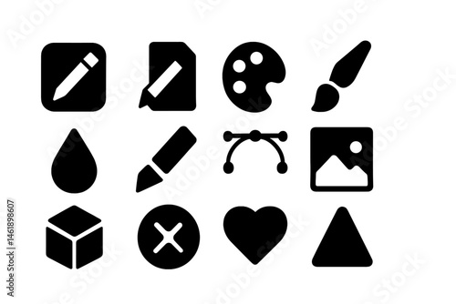 Vector illustration icons representing various creative tools and shapes useful for design and artistic activities
