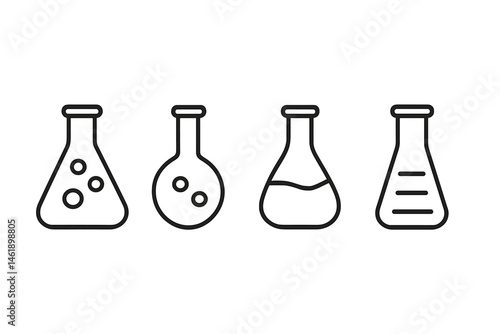 Vector illustration of laboratory glassware including beakers and flasks for science and chemistry activities