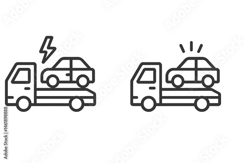 Tow truck icon illustration representing broken down and being towed vehicles in a straightforward design style