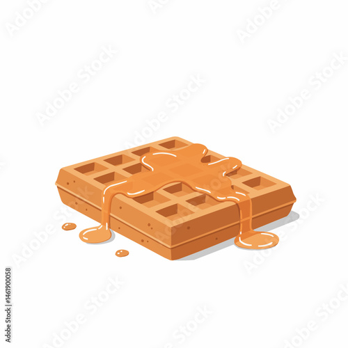 Isometric waffle with maple syrup. Sweet and delicious pastry