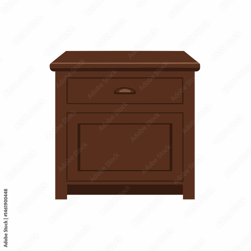 Wooden drawer chest in brown color with semi-circular handle on a white background Wooden drawer chest in brown color with semi-circular handle on a white background