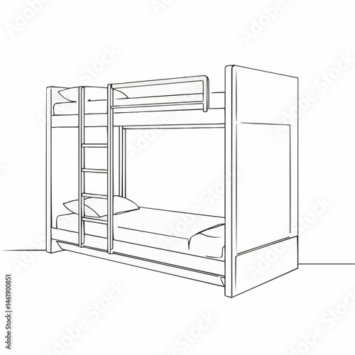 Sketch of a bunk bed frame with a ladder, pillow, and rail