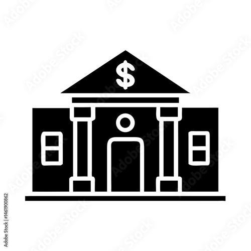 Building designed with columns and a dollar sign on the roof symbolizes banking and financial services in a modern setting