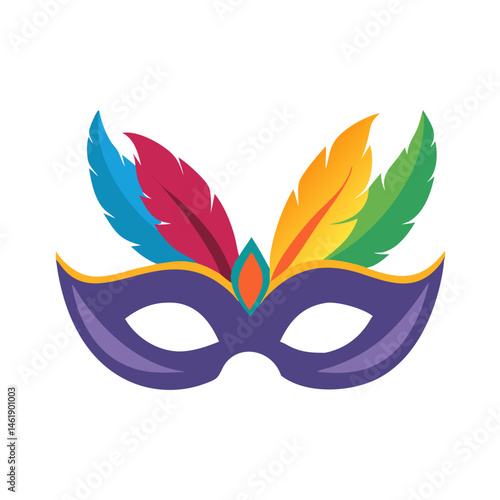 Colorful masquerade mask with vibrant feathers for festive celebrations or themed parties