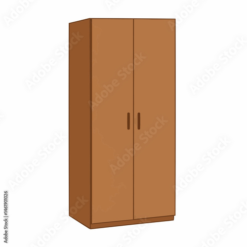 A simple brown two-door cabinet, with the left side looking damaged with white lines