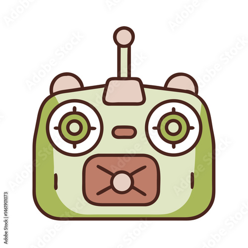 Remote control design featuring a friendly, cartoonish animal face in a playful color scheme
