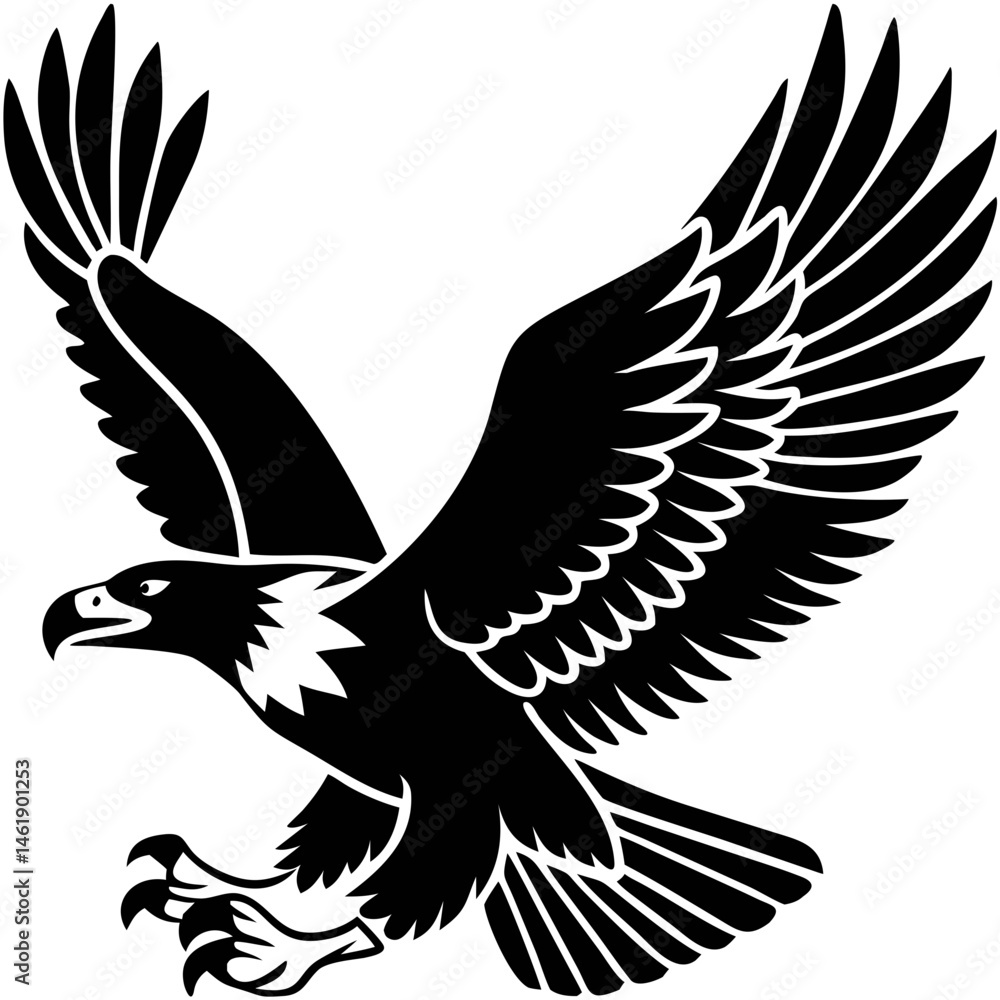 Fototapeta premium Majestic black eagle soaring through the sky with outstretched wings and keen gaze over a natural landscape