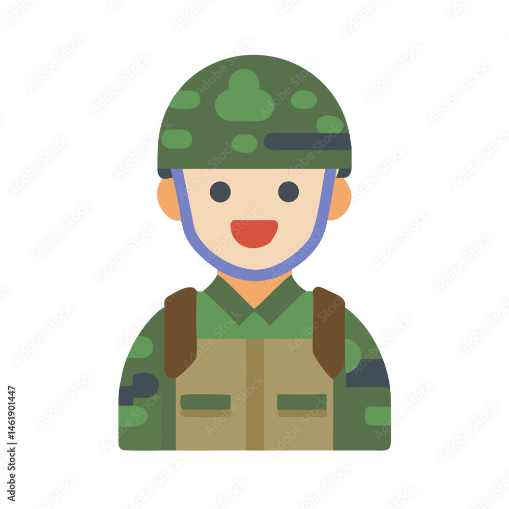 Soldier in camouflage uniform smiling in a friendly manner during daylight Soldier in camouflage uniform smiling in a friendly manner during daylight