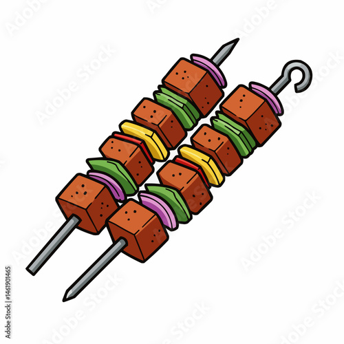 Colorful skewers with assorted food