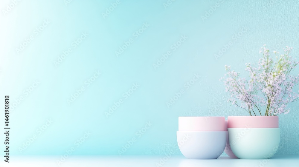 Pastel-toned, minimalist aesthetic with delicate flowers and containers Pastel-toned, minimalist aesthetic with delicate flowers and containers