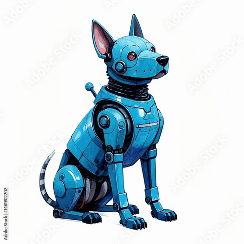 Cyber Mist Companion robot dog isolated watercolor vector illustration svg