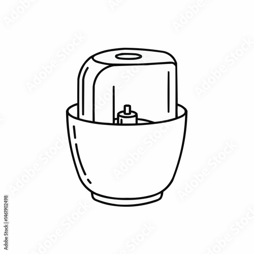 Minimalist vector drawing of a food processor, black lines on a white backdrop
