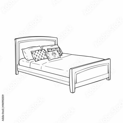 Bed with pillows outlined. Anchors and floral patterns. White bedding. Simple design