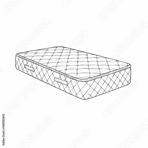 Mattress in line art, quilted texture, pillow top design, a carrying handle on the side