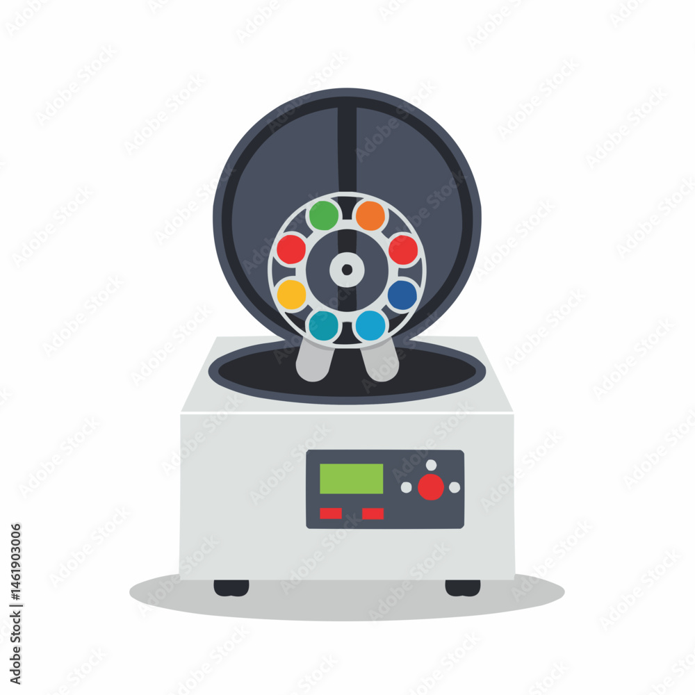 Fototapeta premium Cartoon-like wheel with multi-colored dots inside a bigger wheel on a white backdrop