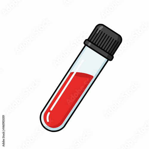 Close-up view of a transparent tube with red liquid, capped with a gray lid