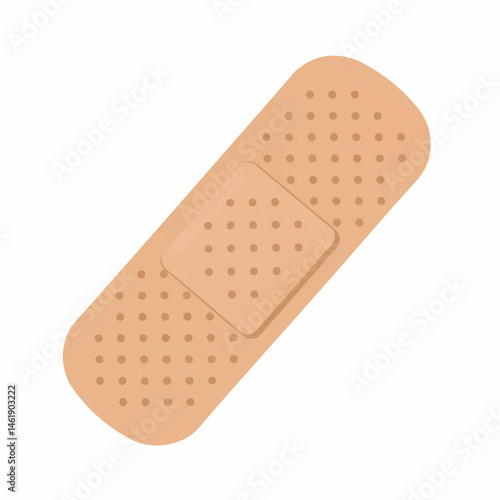 Adhesive bandage illustration, tan color with texture and perforated holes on white