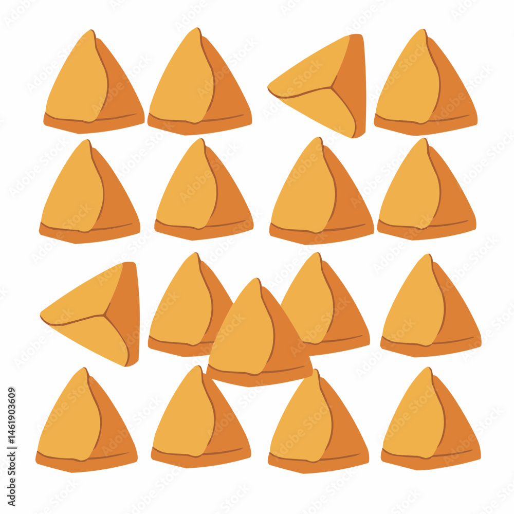 Triangular golden pastry with layered dough in a repeated geometric pattern Triangular golden pastry with layered dough in a repeated geometric pattern