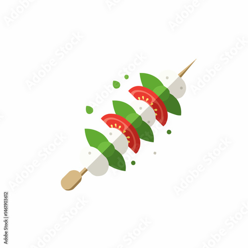 Caprese skewers with tomato, basil and mozzarella on a skewer. Vector image