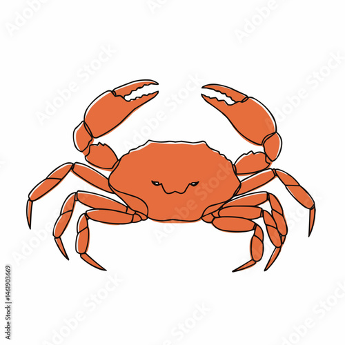 Line drawing of an orange crustacean with large claws on a white background