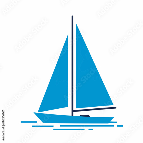 Minimalist depiction of a sailboat with blue sails and a dark mast, on a white background