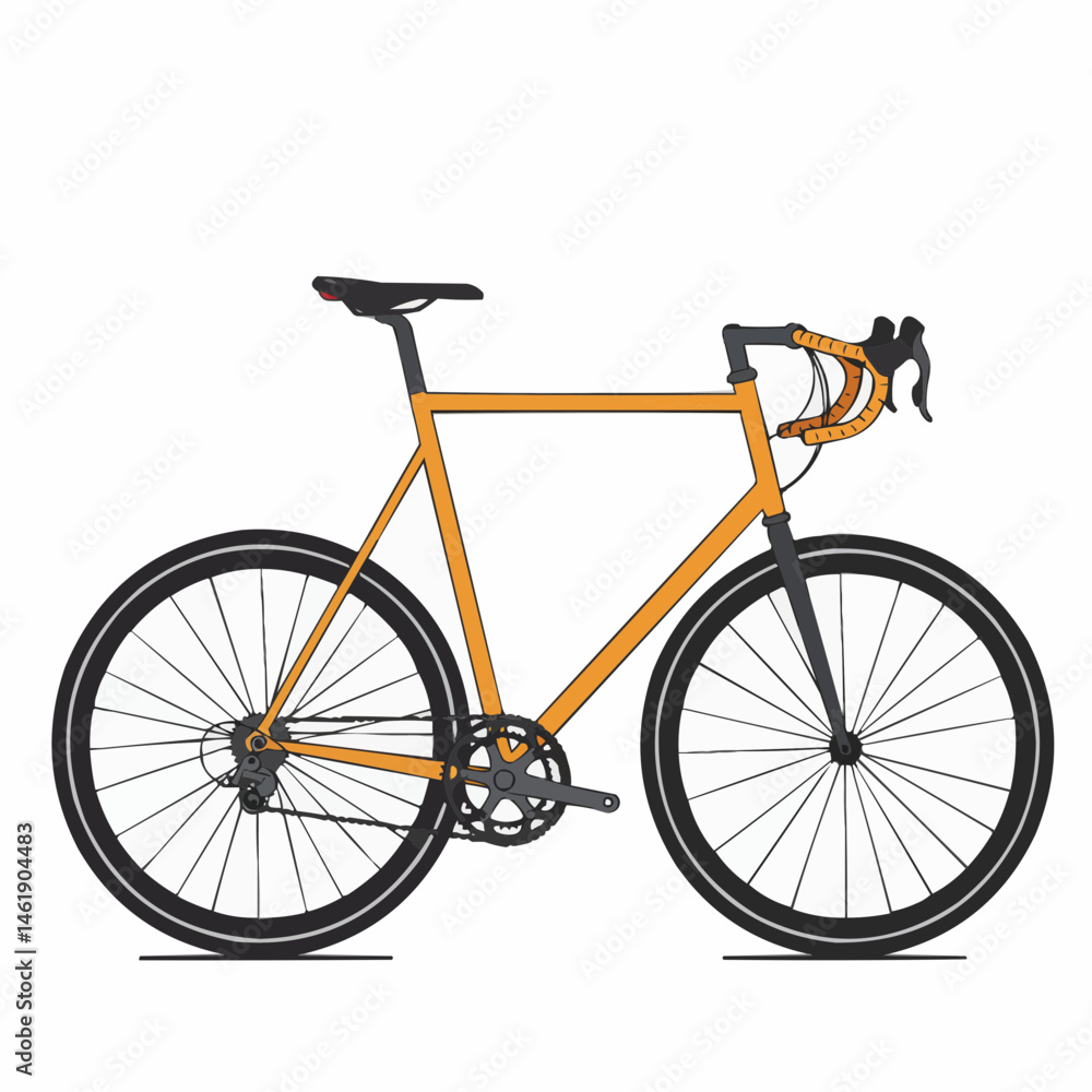 Obraz premium Low angle side of an orange bike with black accessories on a white background