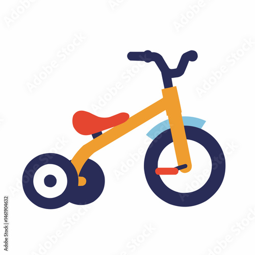 Simple illustration shows the side of a bicycle with orange frame and blue handlebar