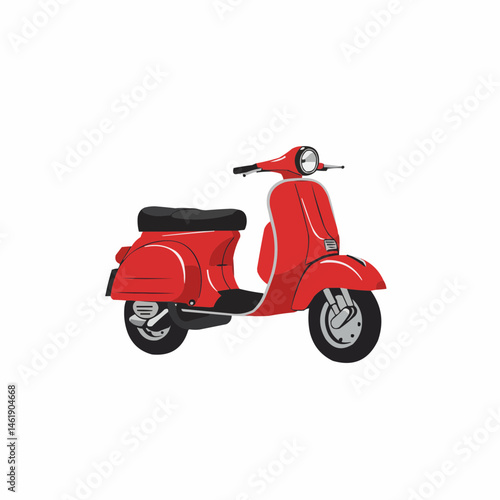 Red scooter illustration on white. Simplistic graphic of a vintage vehicle