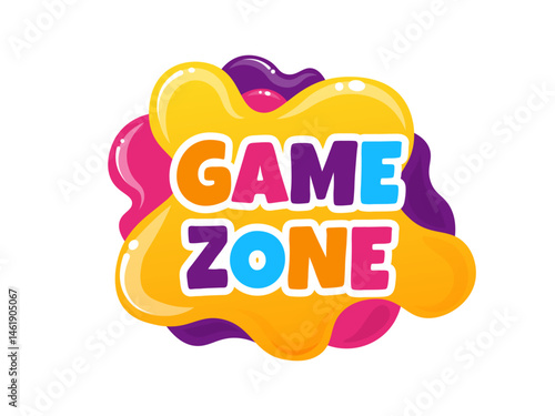 Vibrant and playful, game zone logo features colorful, slime like shapes surrounding bold text, creating an inviting and exciting atmosphere for gamers