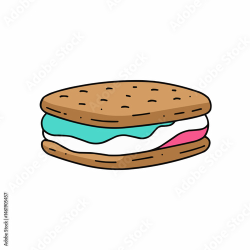 Cartoon treat with turquoise filling between crispy, brown crackers