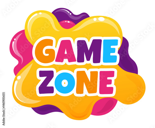 Vibrant and playful logo for a game zone, featuring colorful, slime like background and bold, inviting typography, perfect for attracting gamers of all ages