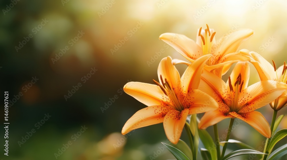 The bright orange lilies form a captivating cluster, bathed in soft lighting, emphasizing their natural grace and vibrant color, perfect for admiring nature's wonders. The bright orange lilies form a captivating cluster, bathed in soft lighting, emphasizing their natural grace and vibrant color, perfect for admiring nature's wonders.