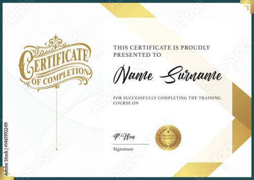 Elegant Certificate of Completion with Gold Elements and Signature Area