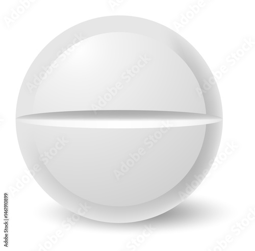 White round pill casting a soft shadow on a bright white background, symbolizing the realms of medicine, healthcare, pharmaceuticals, and various treatment options for ailments