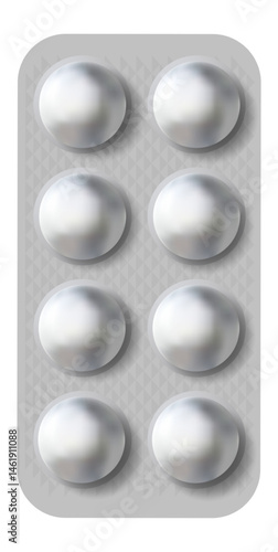 Silver pills blister pack showing round medicine capsules, creating a healthcare and medical treatment concept with a focus on pharmaceuticals and drug administration