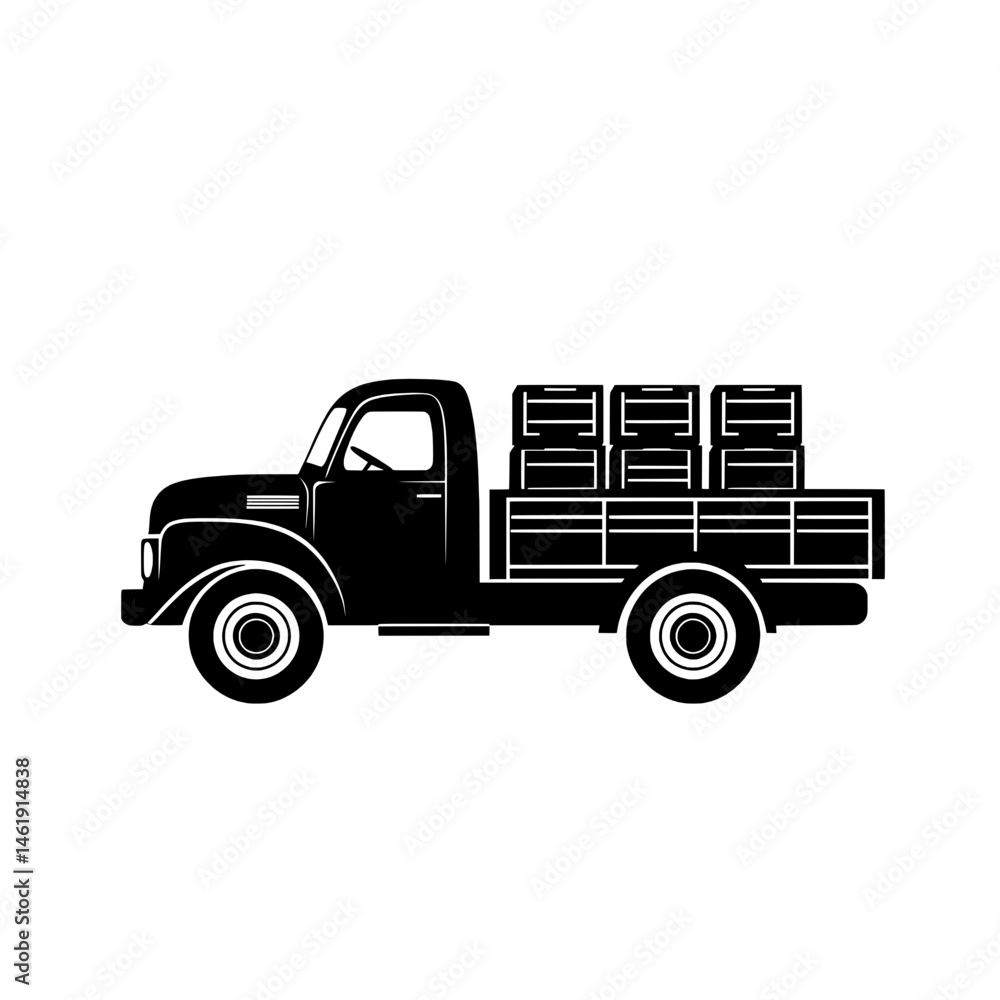 Outlined delivery truck icon loaded with stacked boxes representing shipping, logistics, and transportation services Outlined delivery truck icon loaded with stacked boxes representing shipping, logistics, and transportation services