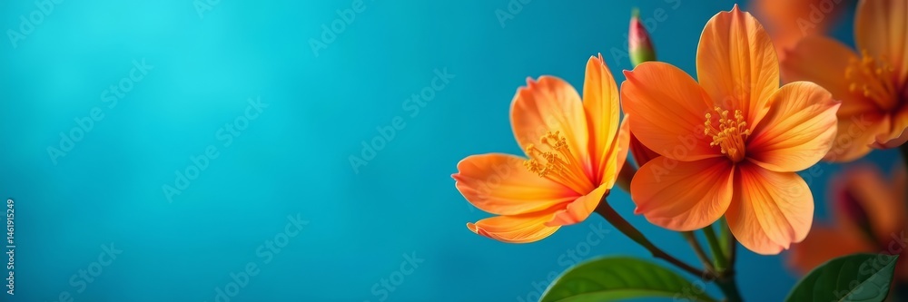 Vibrant orange blossoms contrast against a vivid blue backdrop, floral, orange, blue Vibrant orange blossoms contrast against a vivid blue backdrop, floral, orange, blue