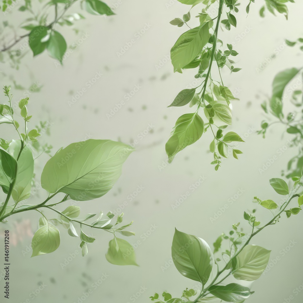 Obraz premium Abstract swirling pastel colors, fresh green leaves sprout , bright, photo, wallpaper