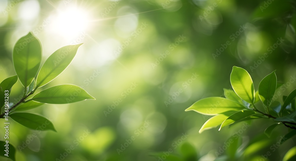 Soft Blurred Green Leaves with Sun Flares – Eco-Friendly Wellness Background with Bokeh Effect Soft Blurred Green Leaves with Sun Flares – Eco-Friendly Wellness Background with Bokeh Effect
