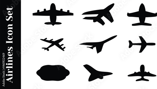 Black and White Airplane Icons Set