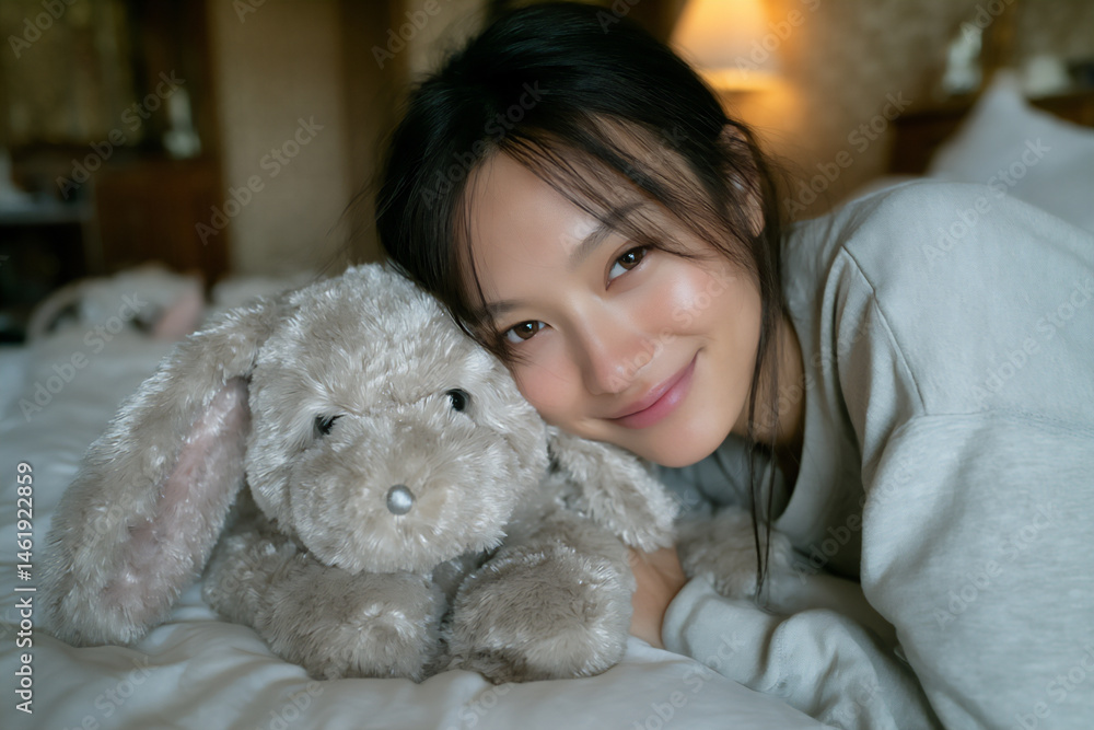 high-tech apartment with a woman cuddling her robotic dog high-tech apartment with a woman cuddling her robotic dog