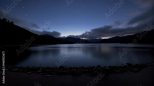 Wallpaper Mural Serene Twilight Landscape: Starry Night Over a Tranquil Mountain Lake Torontodigital.ca