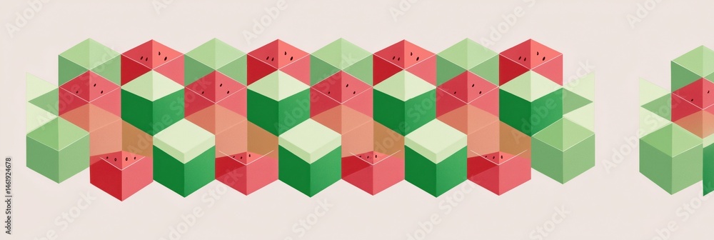 Obraz premium A colorful pattern of cubes with a red and green block in the middle. The cubes are arranged in a way that they look like they are stacked on top of each other