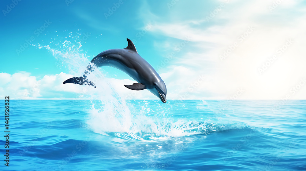 Fototapeta premium Group of Dolphins Leaping in Ocean