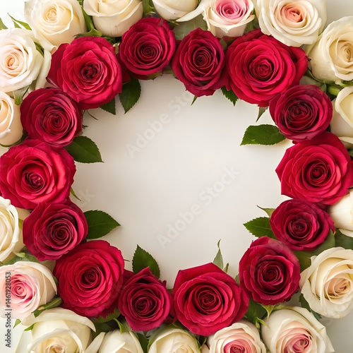 Elegant Wreath of Red and White Roses with Green Leaves