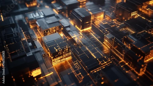 Futuristic Circuit Board Technology with Glowing Connections and Data Flow